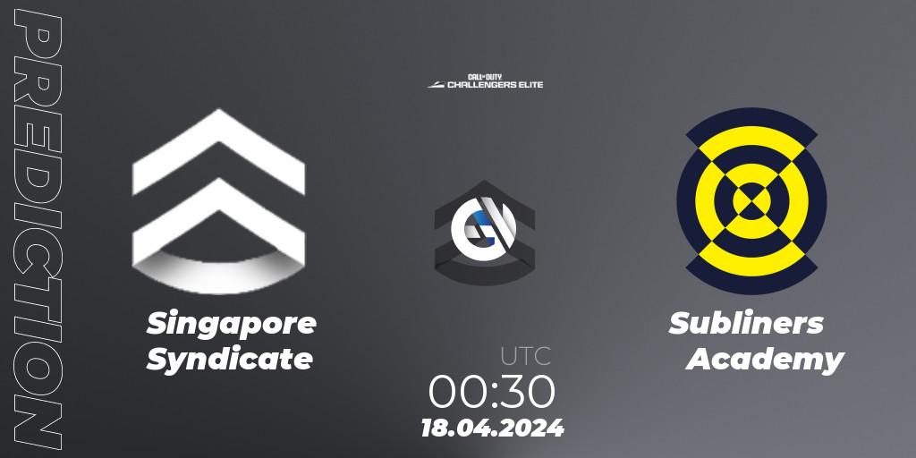 Singapore Syndicate contre Subliners Academy : prédiction de match. 17.04.2024 at 23:30. Call of Duty, Call of Duty Challengers 2024 - Elite 2: NA