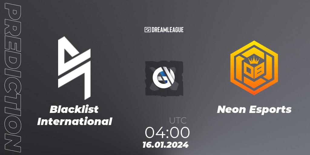 Blacklist International contre Neon Esports : prédiction de match. 16.01.2024 at 04:00. Dota 2, DreamLeague Season 22: Southeast Asia Closed Qualifier