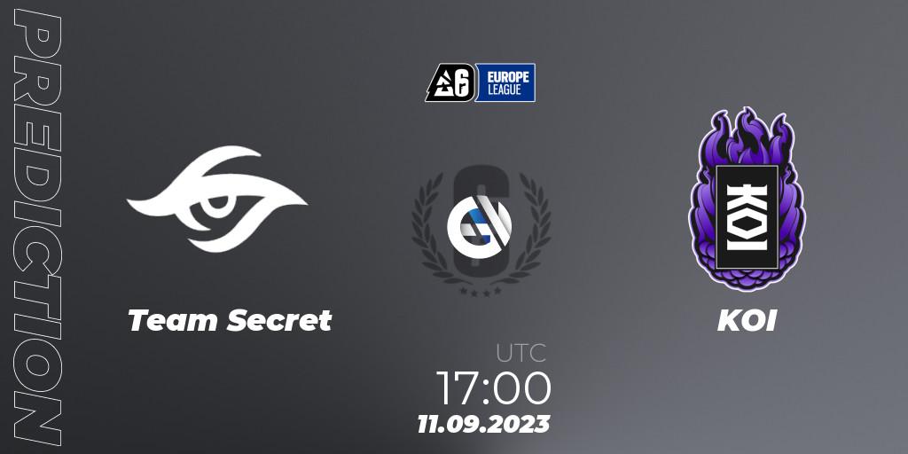 Team Secret contre KOI : prédiction de match. 11.09.2023 at 17:00. Rainbow Six, Europe League 2023 - Stage 2