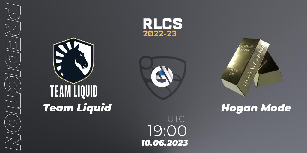 Team Liquid contre Hogan Mode : prédiction de match. 10.06.2023 at 19:00. Rocket League, RLCS 2022-23 - Spring: Europe Regional 3 - Spring Invitational