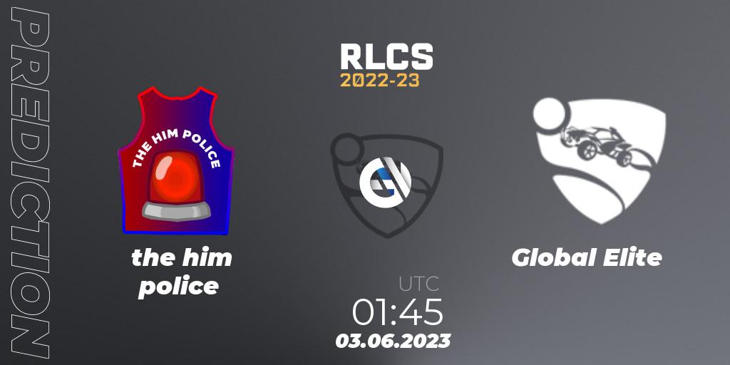 the him police contre Global Elite : prédiction de match. 03.06.2023 at 01:45. Rocket League, RLCS 2022-23 - Spring: Oceania Regional 3 - Spring Invitational
