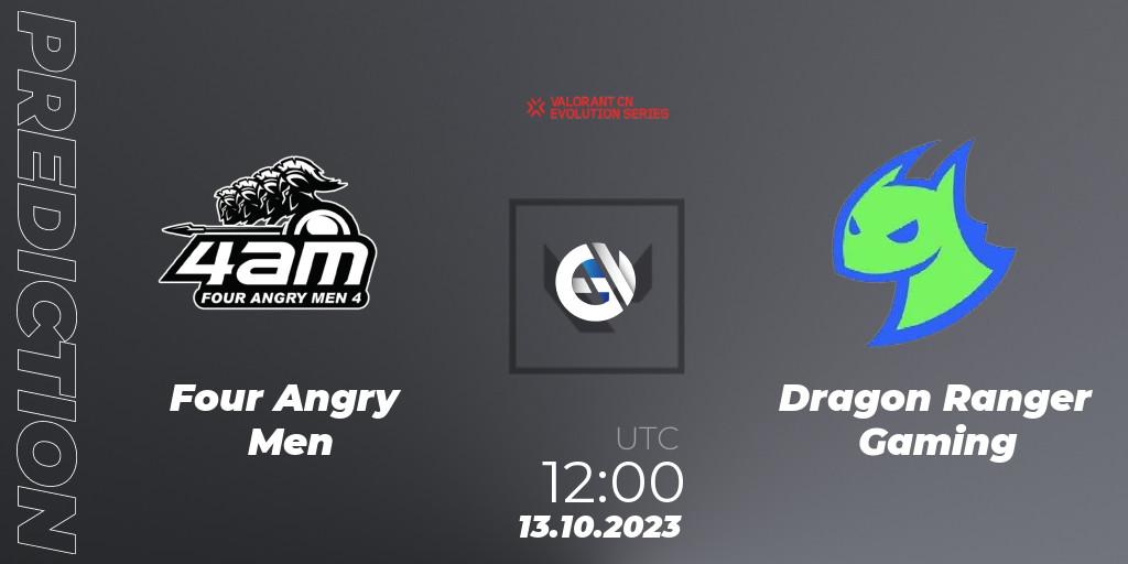 Four Angry Men contre Dragon Ranger Gaming : prédiction de match. 13.10.23. VALORANT, VALORANT China Evolution Series Act 2: Selection - Play-In