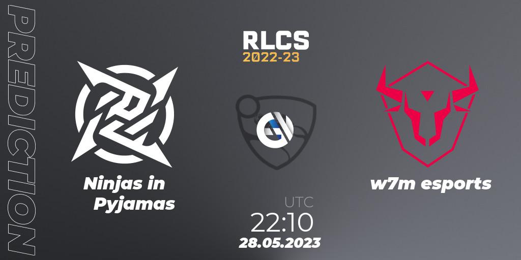 Ninjas in Pyjamas contre w7m esports : prédiction de match. 28.05.2023 at 22:10. Rocket League, RLCS 2022-23 - Spring: South America Regional 2 - Spring Cup