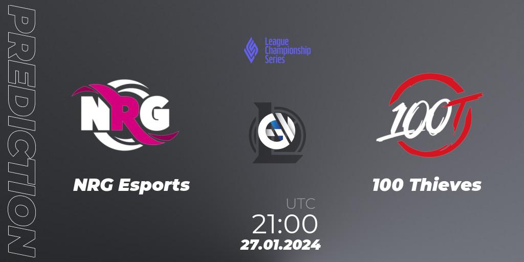 NRG Esports contre 100 Thieves : prédiction de match. 27.01.2024 at 21:00. LoL, LCS Spring 2024 - Group Stage