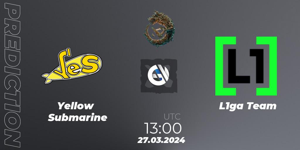 Yellow Submarine contre L1ga Team : prédiction de match. 27.03.2024 at 13:40. Dota 2, PGL Wallachia Season 1: Eastern Europe Closed Qualifier