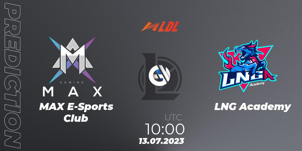 MAX E-Sports Club contre LNG Academy : prédiction de match. 13.07.2023 at 11:00. LoL, LDL 2023 - Regular Season - Stage 3