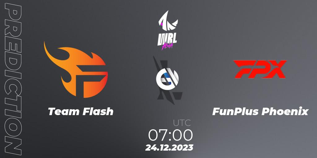 Team Flash contre FunPlus Phoenix : prédiction de match. 24.12.2023 at 07:00. Wild Rift, WRL Asia 2023 - Season 2 - Regular Season