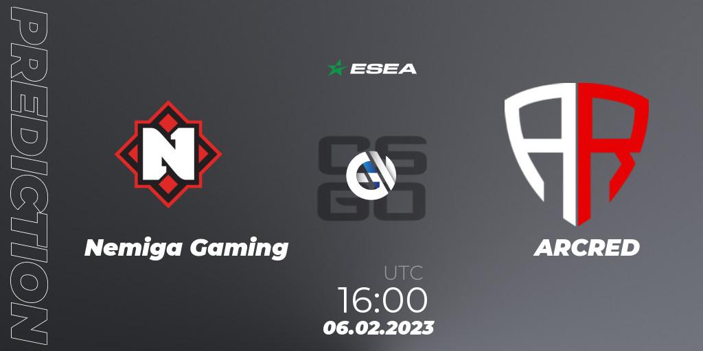 Nemiga Gaming contre ARCRED : prédiction de match. 06.02.23. CS2 (CS:GO), ESEA Season 44: Advanced Division - Europe