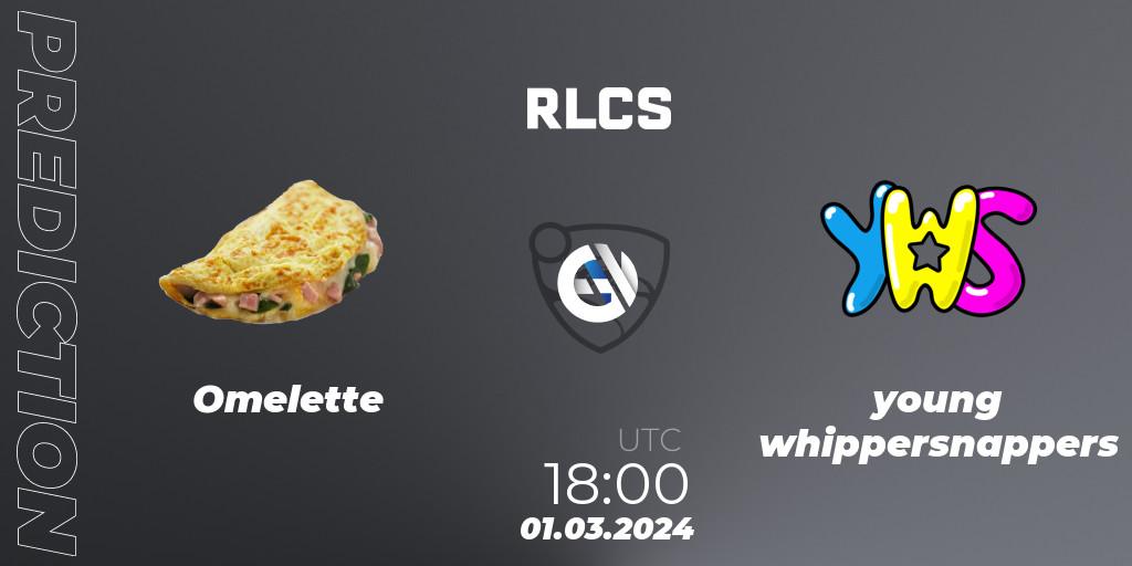 Omelette contre young whippersnappers : prédiction de match. 01.03.2024 at 18:00. Rocket League, RLCS 2024 - Major 1: North America Open Qualifier 3