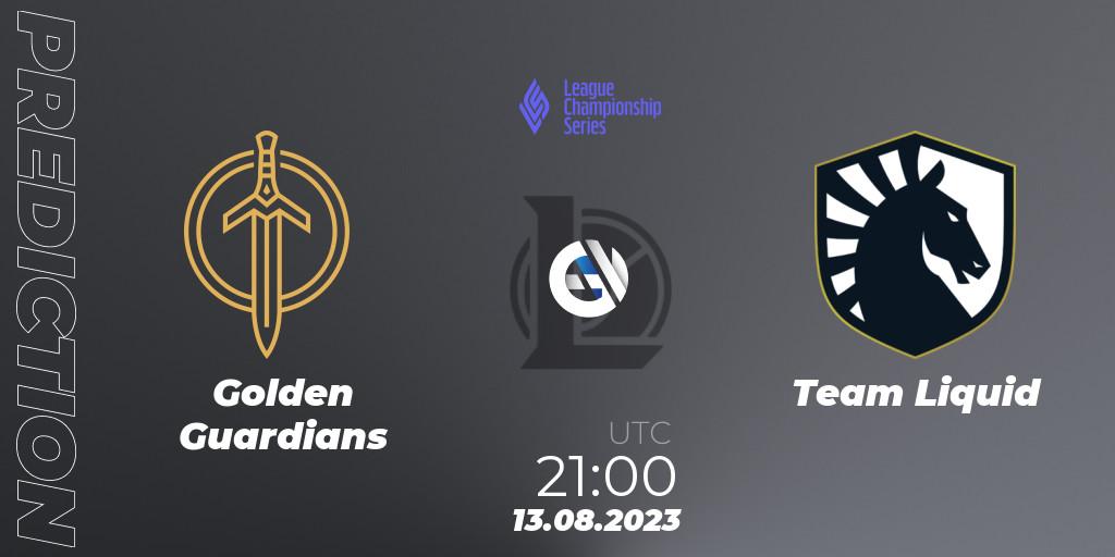 Golden Guardians contre Team Liquid : prédiction de match. 13.08.2023 at 21:00. LoL, LCS Summer 2023 - Playoffs