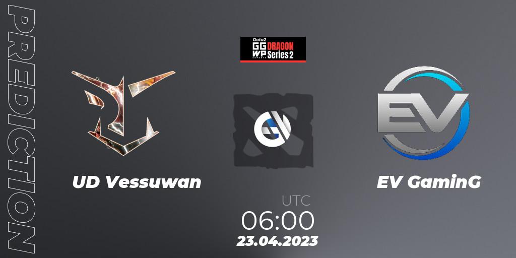 UD Vessuwan contre EV GaminG : prédiction de match. 23.04.2023 at 06:10. Dota 2, GGWP Dragon Series 2