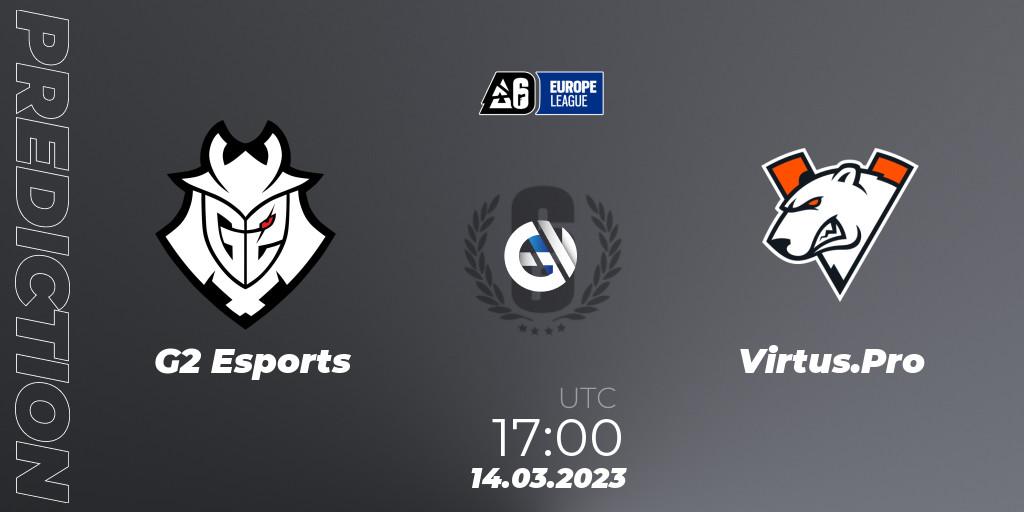 G2 Esports contre Virtus.Pro : prédiction de match. 14.03.2023 at 17:00. Rainbow Six, Europe League 2023 - Stage 1
