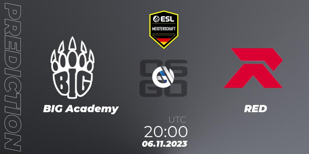 BIG Academy contre RED : prédiction de match. 06.11.2023 at 20:00. Counter-Strike (CS2), ESL Meisterschaft: Autumn 2023