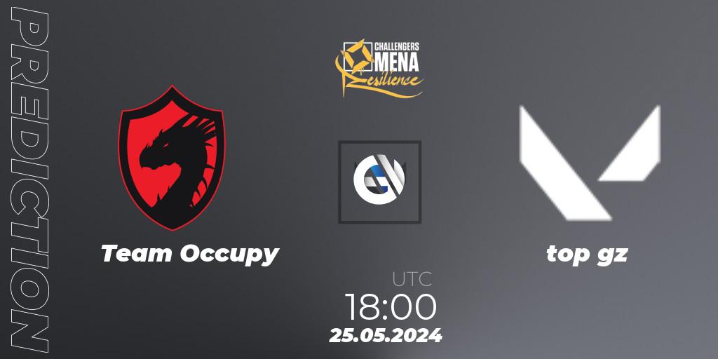 Team Occupy contre top gz : prédiction de match. 25.05.2024 at 19:00. VALORANT, VALORANT Challengers 2024 MENA: Resilience Split 2 - Levant and North Africa