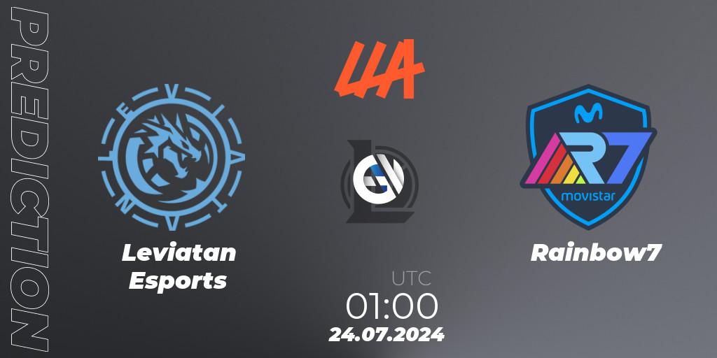 Leviatan Esports contre Rainbow7 : prédiction de match. 24.07.2024 at 01:00. LoL, LLA Closing 2024 - Group Stage