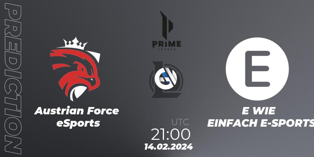 Austrian Force eSports contre E WIE EINFACH E-SPORTS : prédiction de match. 14.02.24. LoL, Prime League Spring 2024 - Group Stage