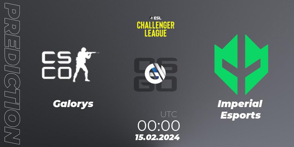Galorys contre Imperial Esports : prédiction de match. 16.02.2024 at 18:15. Counter-Strike (CS2), ESL Challenger League Season 47: South America