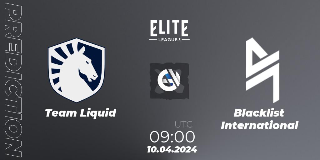 Team Liquid contre Blacklist International : prédiction de match. 10.04.24. Dota 2, Elite League: Round-Robin Stage