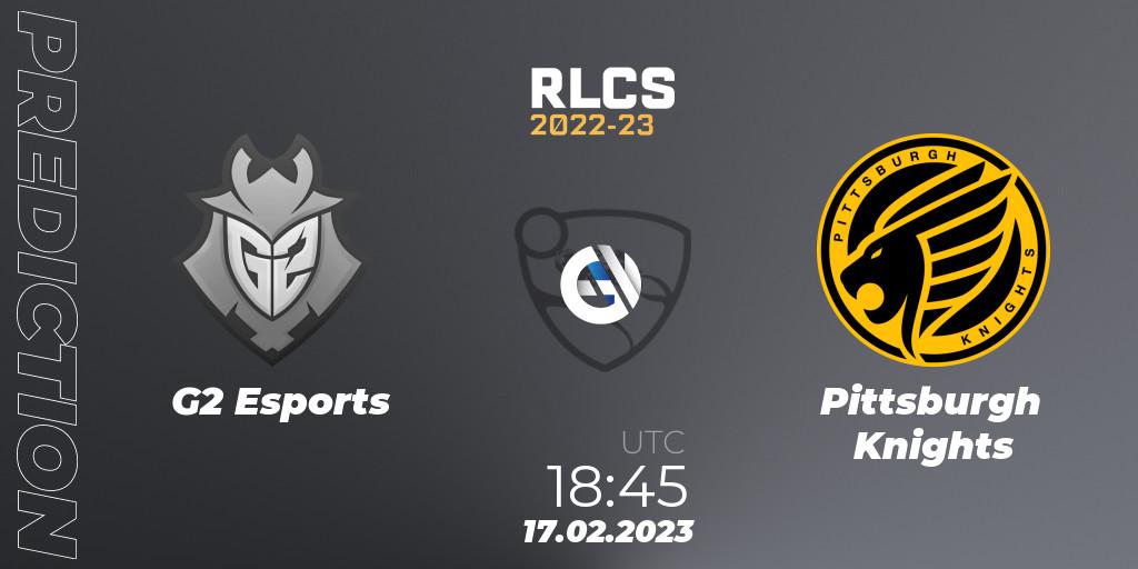G2 Esports contre Pittsburgh Knights : prédiction de match. 17.02.2023 at 18:45. Rocket League, RLCS 2022-23 - Winter: North America Regional 2 - Winter Cup