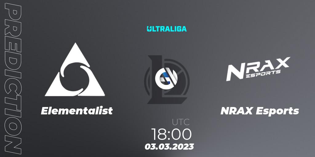Elementalist contre NRAX Esports : prédiction de match. 03.03.2023 at 18:00. LoL, Ultraliga 2nd Division Season 6