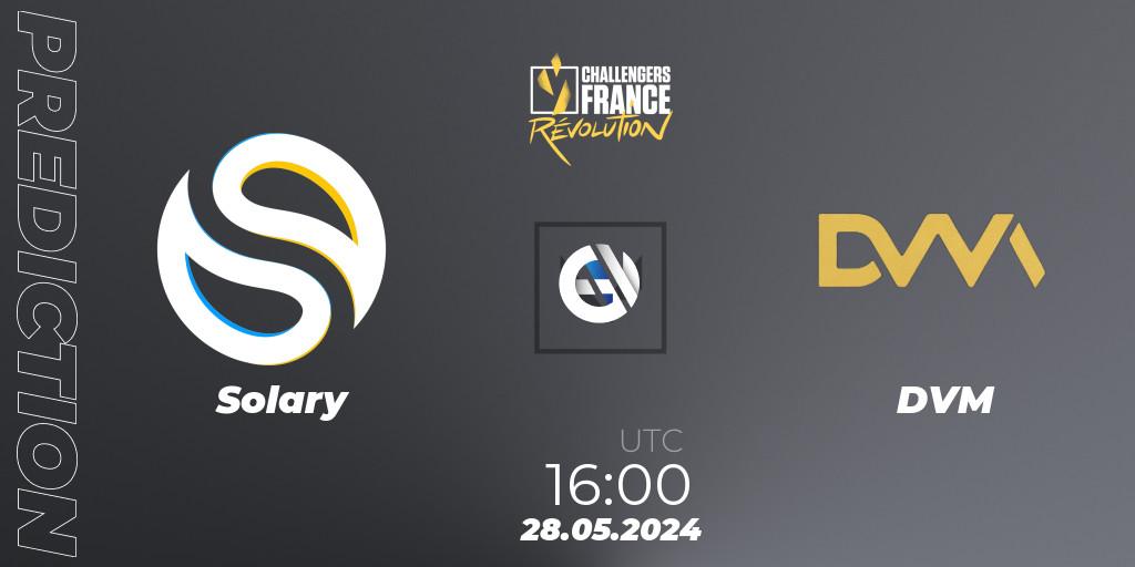 Solary contre DVM : prédiction de match. 28.05.2024 at 16:00. VALORANT, VALORANT Challengers 2024 France: Revolution Split 2