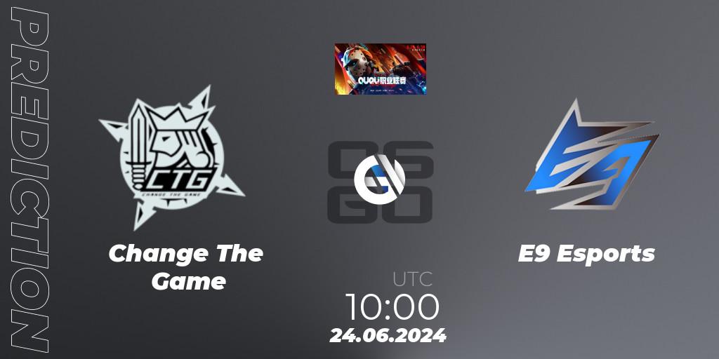 Change The Game contre E9 Esports : prédiction de match. 24.06.2024 at 10:00. Counter-Strike (CS2), QU Pro League