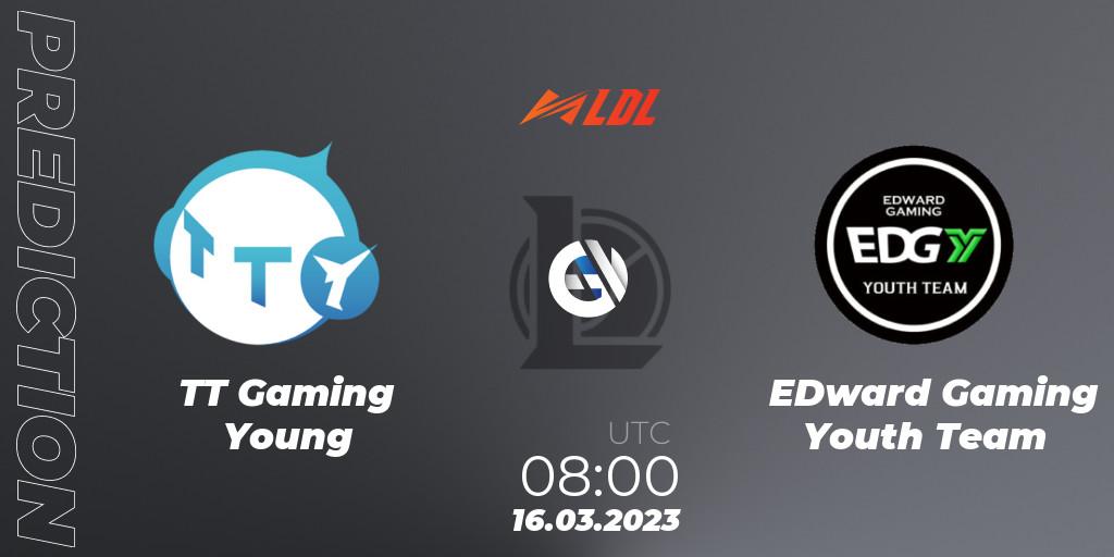TT Gaming Young contre EDward Gaming Youth Team : prédiction de match. 16.03.2023 at 08:00. LoL, LDL 2023 - Regular Season