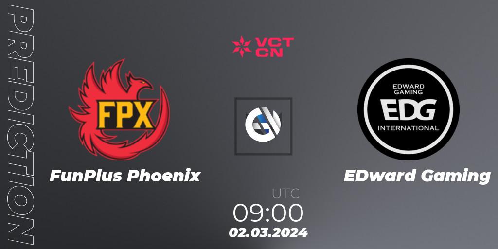 FunPlus Phoenix contre EDward Gaming : prédiction de match. 02.03.2024 at 09:10. VALORANT, VCT 2024: China Kickoff