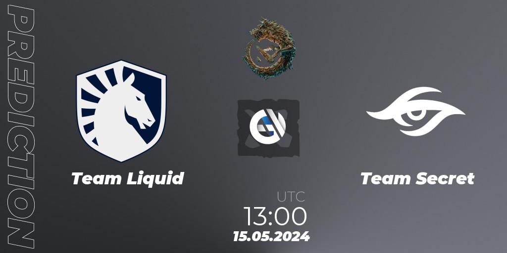 Team Liquid contre Team Secret : prédiction de match. 15.05.2024 at 13:30. Dota 2, PGL Wallachia Season 1 - Group Stage