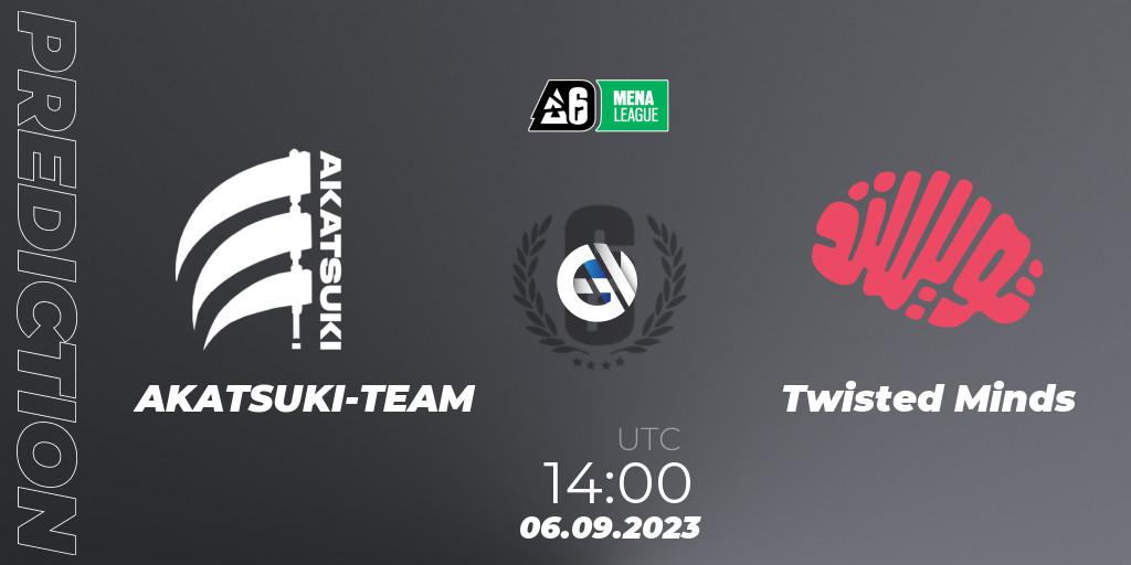 AKATSUKI-TEAM contre Twisted Minds : prédiction de match. 06.09.2023 at 14:00. Rainbow Six, MENA League 2023 - Stage 2