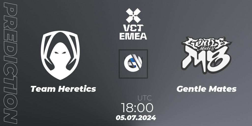 Team Heretics contre Gentle Mates : prédiction de match. 05.07.2024 at 19:00. VALORANT, VALORANT Champions Tour 2024: EMEA League - Stage 2 - Group Stage