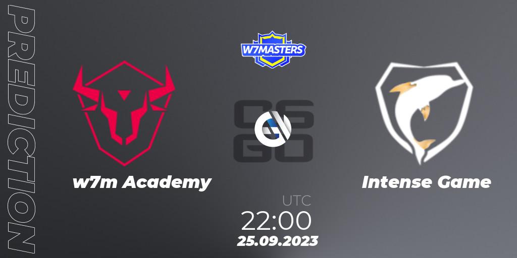 w7m Academy contre Intense Game : prédiction de match. 25.09.2023 at 22:00. Counter-Strike (CS2), W7Masters