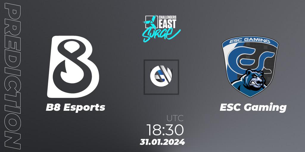 B8 Esports contre ESC Gaming : prédiction de match. 31.01.24. VALORANT, VALORANT Challengers 2024 East: Surge Split 1