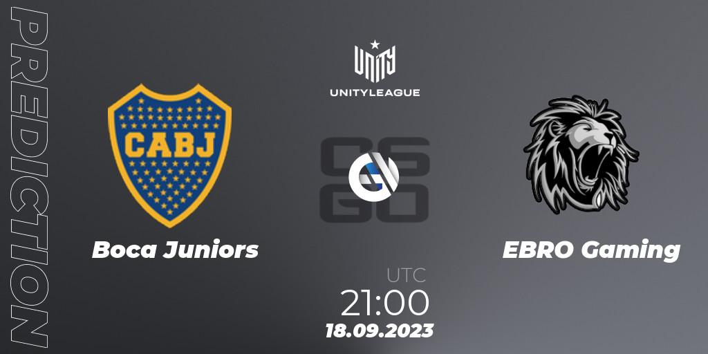 Boca Juniors contre EBRO Gaming : prédiction de match. 18.09.2023 at 21:00. Counter-Strike (CS2), LVP Unity League Argentina 2023