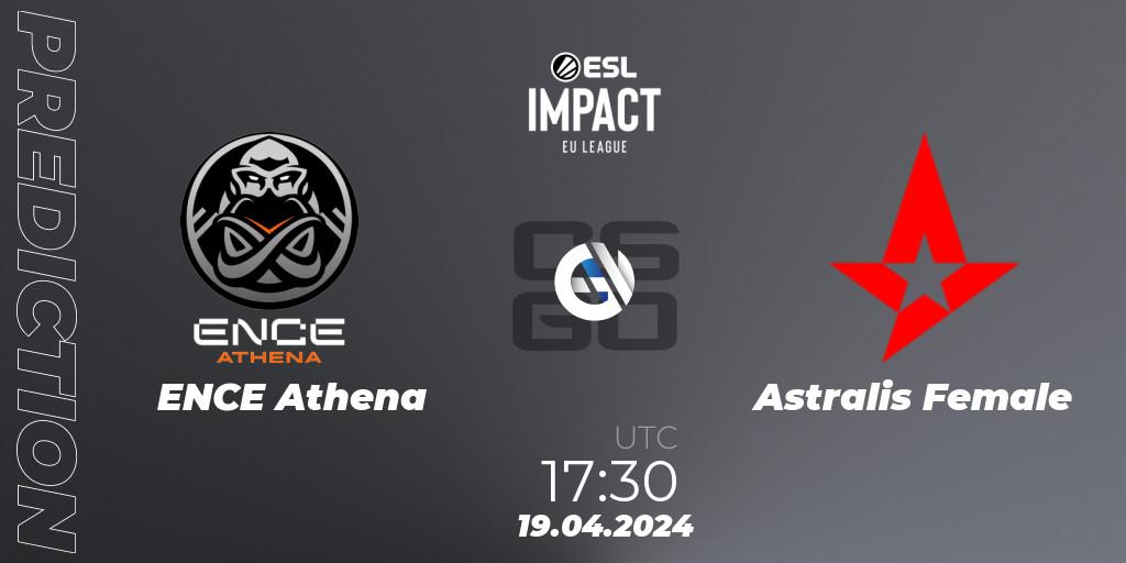 ENCE Athena contre Astralis Female : prédiction de match. 19.04.2024 at 17:30. Counter-Strike (CS2), ESL Impact League Season 5: Europe