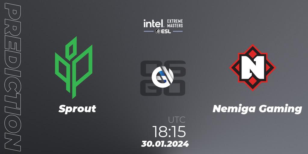 Sprout contre Nemiga Gaming : prédiction de match. 30.01.2024 at 18:15. Counter-Strike (CS2), Intel Extreme Masters China 2024: European Open Qualifier #2