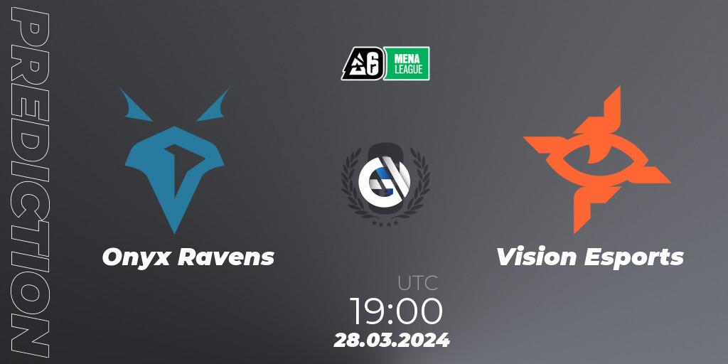Onyx Ravens contre Vision Esports : prédiction de match. 28.03.2024 at 19:00. Rainbow Six, MENA League 2024 - Stage 1