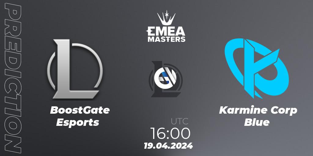 BoostGate Esports contre Karmine Corp Blue : prédiction de match. 19.04.2024 at 16:00. LoL, EMEA Masters Spring 2024 - Group Stage