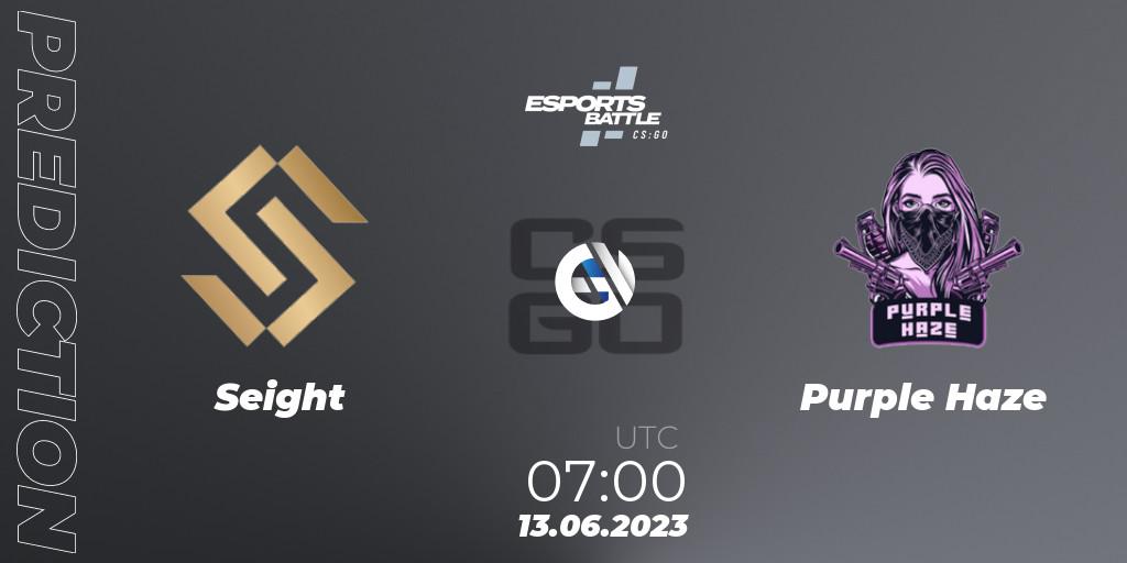 Seight contre Purple Haze : prédiction de match. 13.06.2023 at 08:00. Counter-Strike (CS2), ESportsBattle Season 21