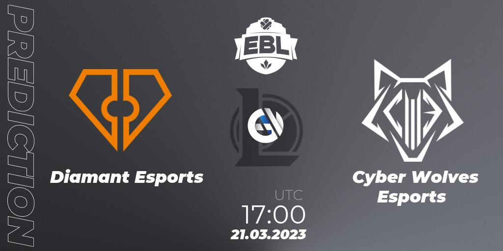 Diamant Esports contre Cyber Wolves Esports : prédiction de match. 21.03.2023 at 17:00. LoL, EBL Season 12 - Playoffs