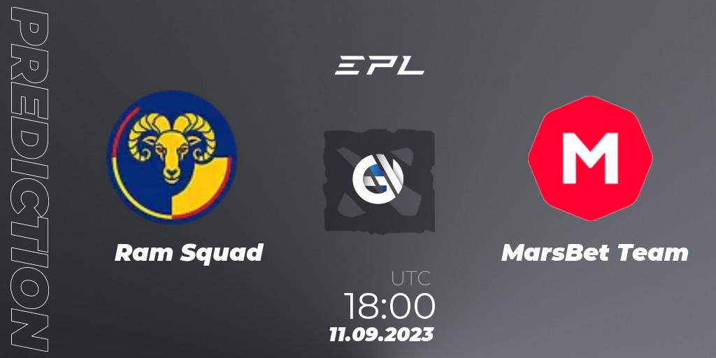Ram Squad contre MarsBet Team : prédiction de match. 11.09.2023 at 18:30. Dota 2, European Pro League Season 12