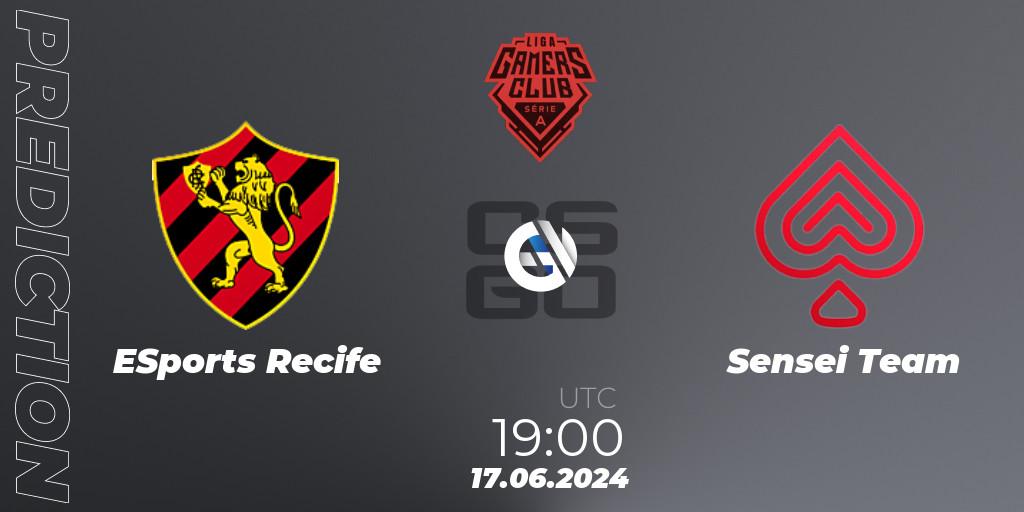 ESports Recife contre Sensei Team : prédiction de match. 17.06.2024 at 19:00. Counter-Strike (CS2), Gamers Club Liga Série A: June 2024