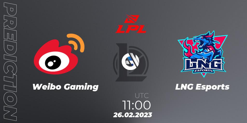 Weibo Gaming contre LNG Esports : prédiction de match. 26.02.2023 at 12:00. LoL, LPL Spring 2023 - Group Stage