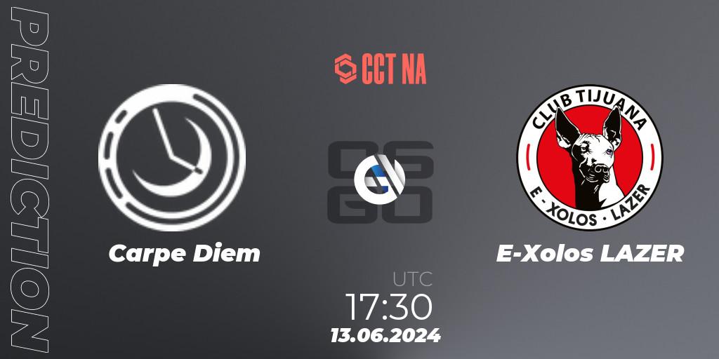 Carpe Diem contre E-Xolos LAZER : prédiction de match. 13.06.2024 at 17:30. Counter-Strike (CS2), CCT Season 2 North American Series #1