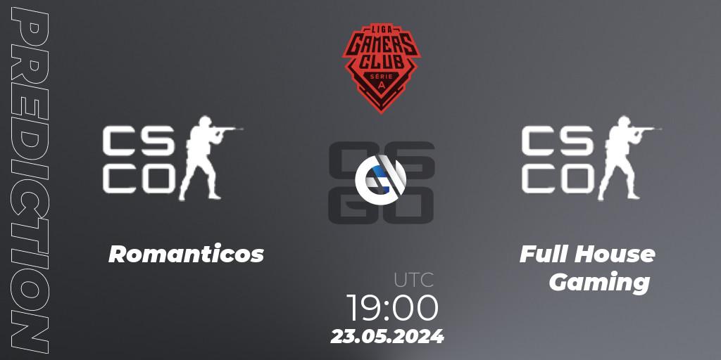 Romanticos contre Full House Gaming : prédiction de match. 23.05.2024 at 19:00. Counter-Strike (CS2), Gamers Club Liga Série A: May 2024