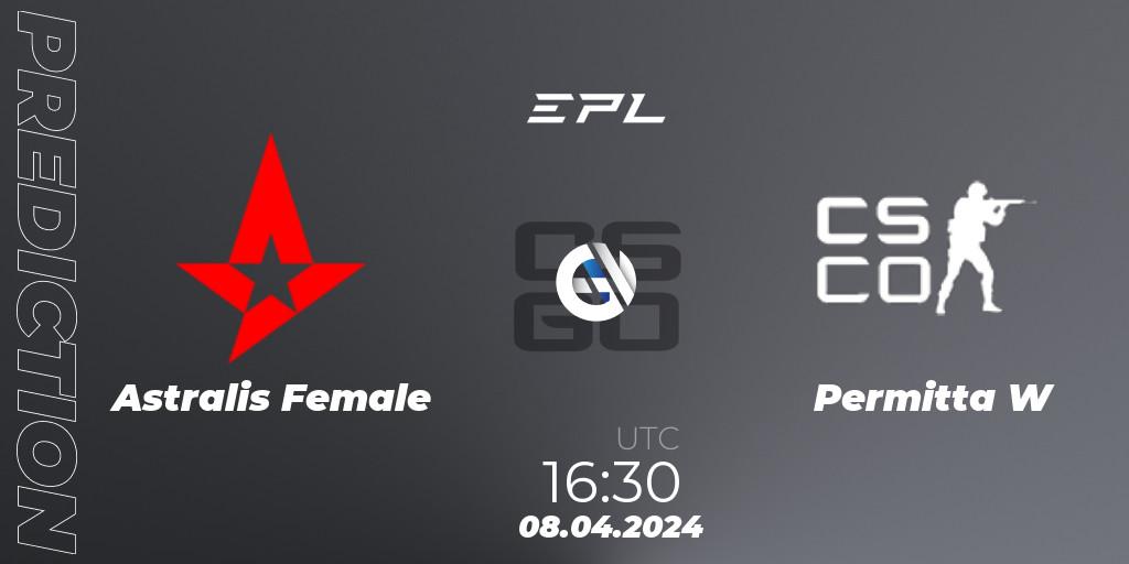 Astralis Female contre Permitta Female : prédiction de match. 08.04.2024 at 16:30. Counter-Strike (CS2), European Pro League Female Season 1