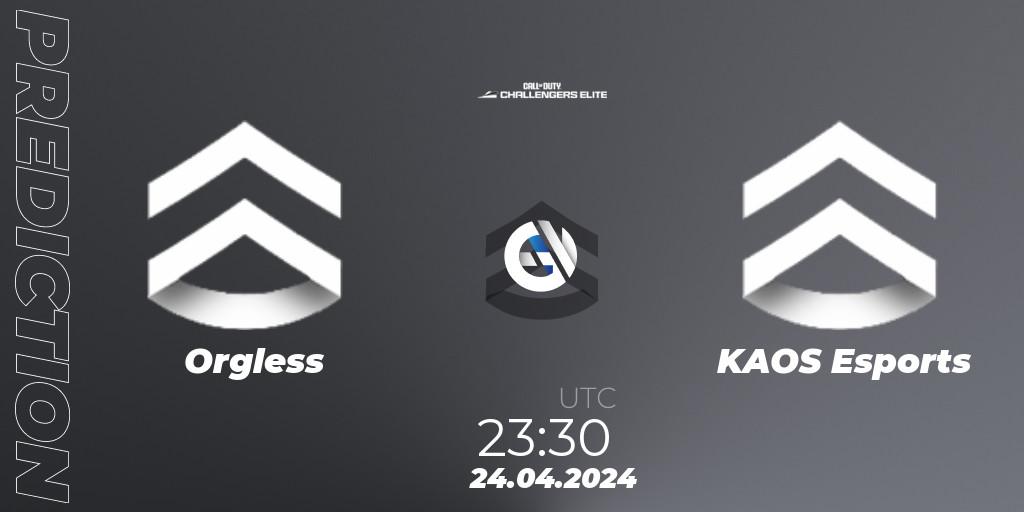 Orgless contre KAOS Esports : prédiction de match. 24.04.2024 at 23:30. Call of Duty, Call of Duty Challengers 2024 - Elite 2: NA