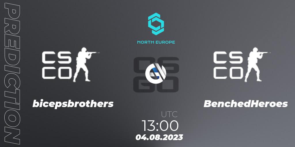 bicepsbrothers contre BenchedHeroes : prédiction de match. 04.08.2023 at 13:00. Counter-Strike (CS2), CCT North Europe Series #7: Open Qualifier