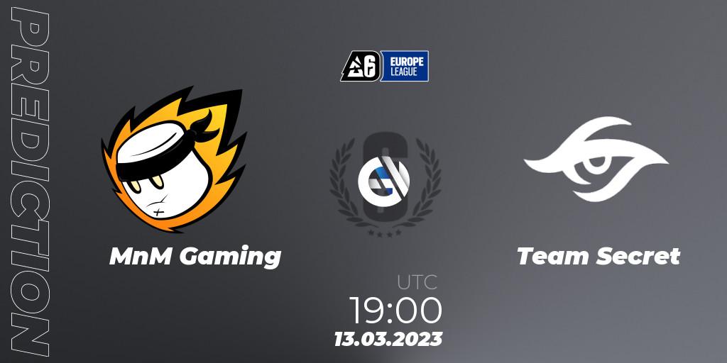 MnM Gaming contre Team Secret : prédiction de match. 13.03.2023 at 18:15. Rainbow Six, Europe League 2023 - Stage 1