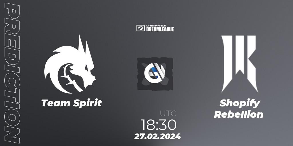 Team Spirit contre Shopify Rebellion : prédiction de match. 27.02.2024 at 18:25. Dota 2, DreamLeague Season 22
